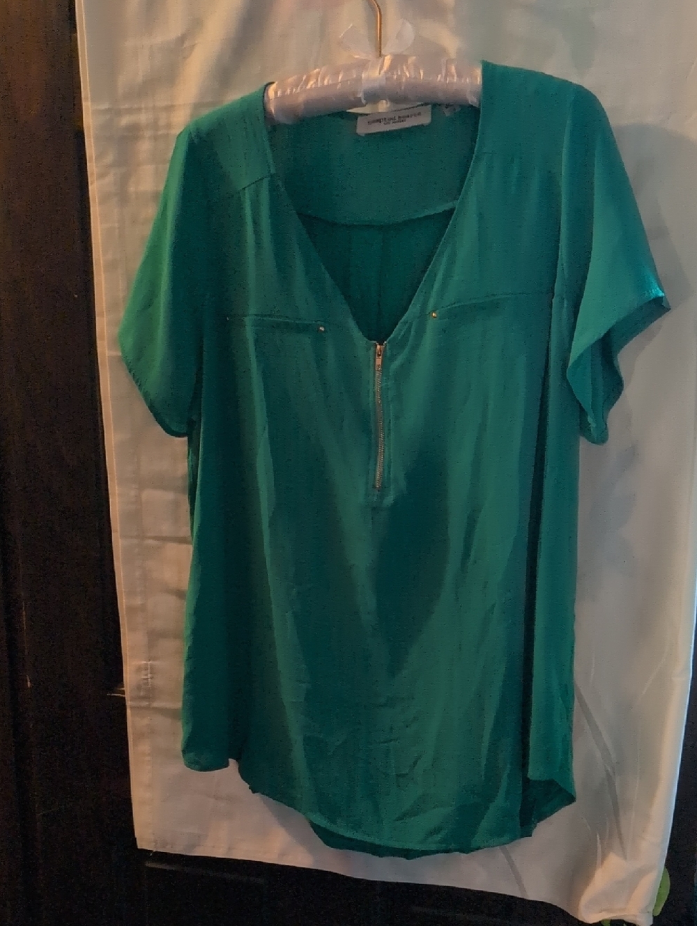 Tempted Hearts Teal Zip-Front Blouse